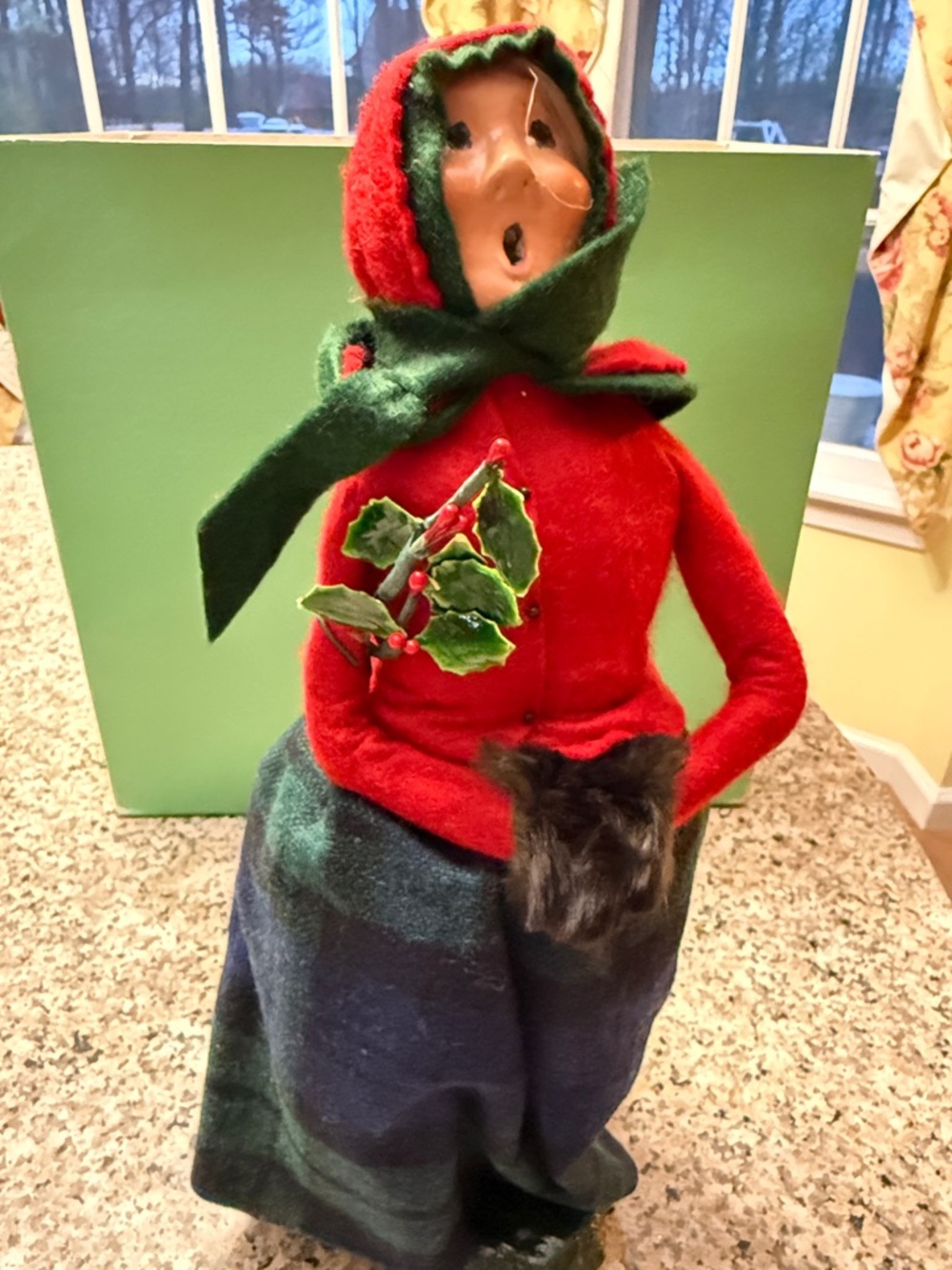 Red & Green Holiday Caroler Doll – Festive Winter Decor